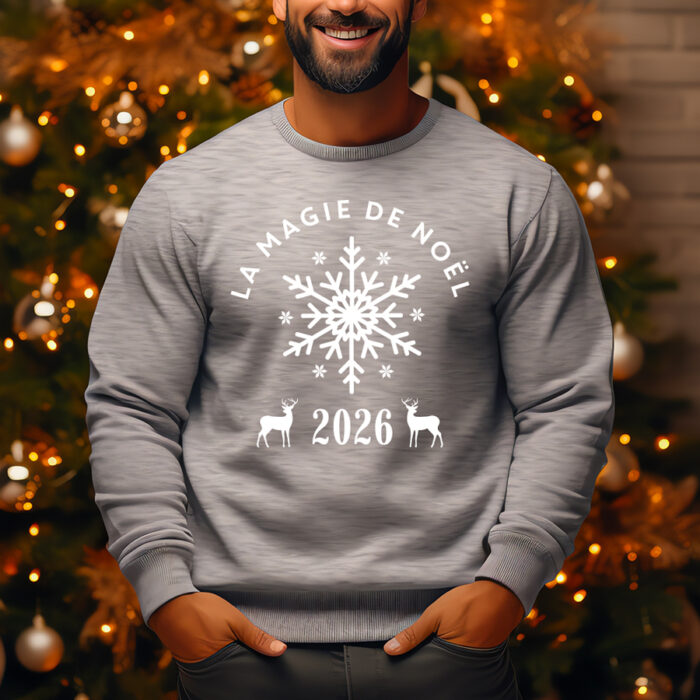 Alternative view of Sweat gris - Flocon avec année