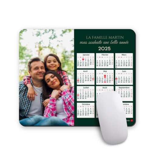 Tapis de souris rectangulaire - Calendrier chat avec photo  <br> <strong>  23,4 x 19,1 cm </strong>