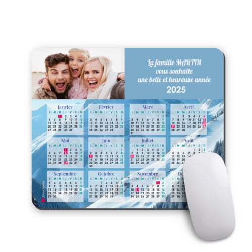 Tapis de souris rectangulaire - Calendrier photo de montagne  <br> <strong>  23,4 x 19,1 cm </strong>