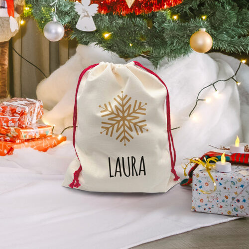 Petite Hotte de Noël personnalisée - Flocon avec prénom<br> <strong>  30x40cm </strong> – Image 2
