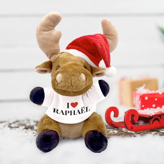 Alternative view of Peluche Renne de Noël  - I Love Raphaël <br> <strong>  20 cm </strong>