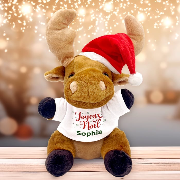 Alternative view of Peluche Renne de Noël  - Joyeux Noël avec prénom <br> <strong>  20 cm </strong>