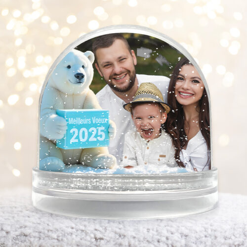 Boule à neige personnalisable - Meilleurs Voeux ours polaire – Image 2