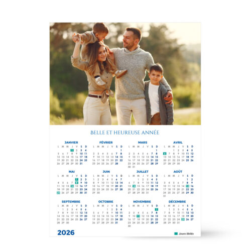 Calendrier format A3 personnalisé - Photos de famille