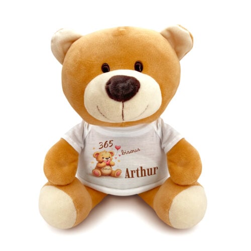 Teddy l'ours en peluche - 365 bisous avec prénom <br> <strong>  23 cm </strong>