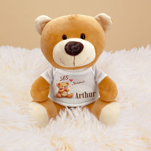 Teddy l'ours en peluche - 365 bisous avec prénom <br> <strong>  23 cm </strong> – Image 2