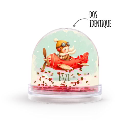 Boule à neige coeur personnalisable - Petit aviateur