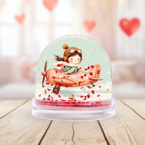 Boule à neige coeur personnalisable - Petite aviatrice – Image 2