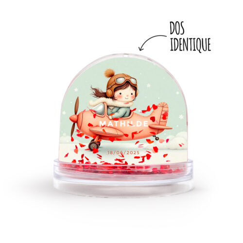 Boule à neige coeur personnalisable - Petite aviatrice