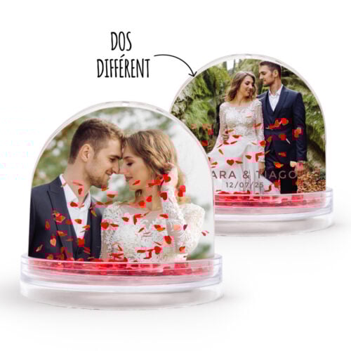 Boule à neige coeurs personnalisable 2 faces - Photos mariage