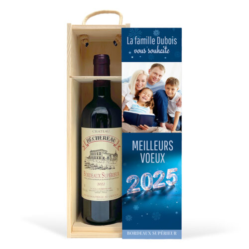 Coffret personnalisé et Vin rouge - Meilleurs voeux flocons neige