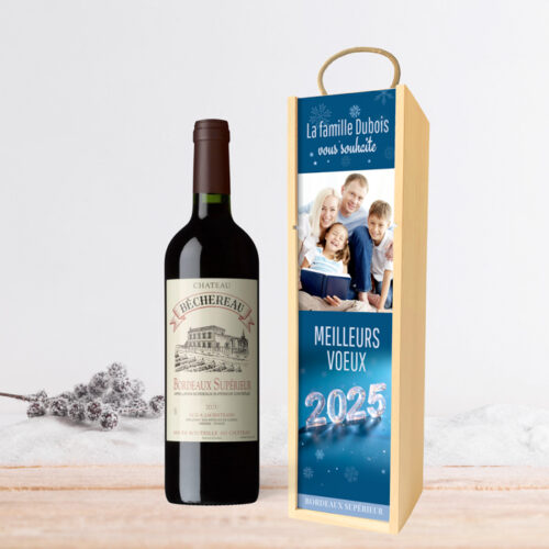 Coffret personnalisé et Vin rouge - Meilleurs voeux flocons neige – Image 2