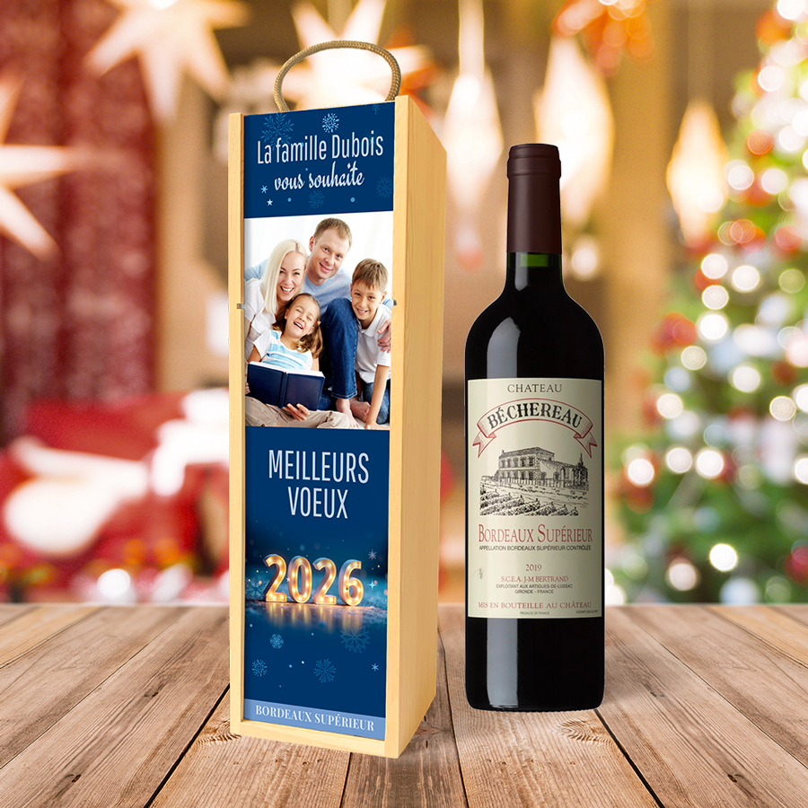 Coffret personnalisé et Vin rouge - Meilleurs voeux flocons neige – Image 2