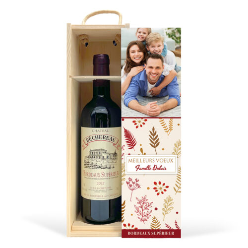 Coffret personnalisé et Vin rouge - Meilleurs voeux photo de famille