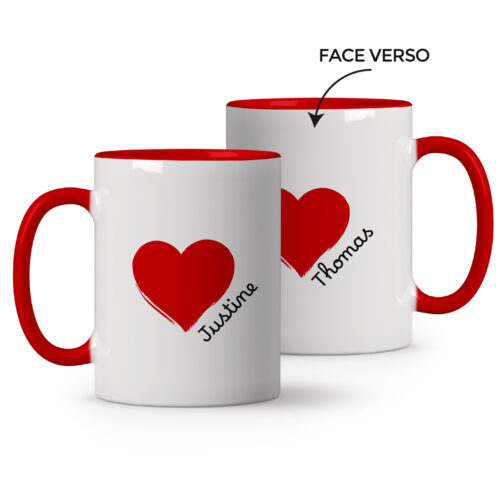 Mug rouge personnalisé - Coeurs avec prénoms