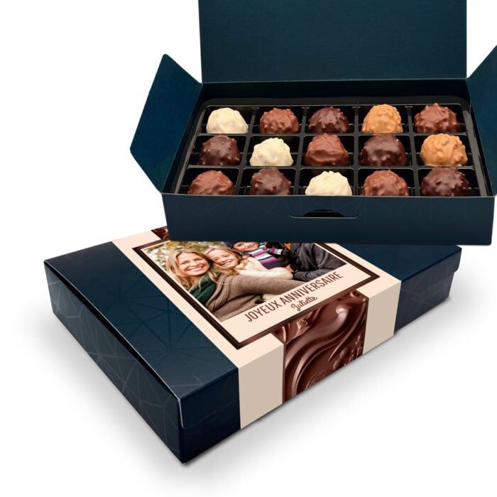 Boîte d'assortiment de 15 rochers personnalisable - Joyeux anniversaire chocolaté