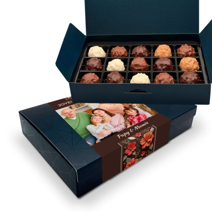 Boîte d'assortiment de 15 rochers personnalisable - Joyeux anniversaire florale avec photo