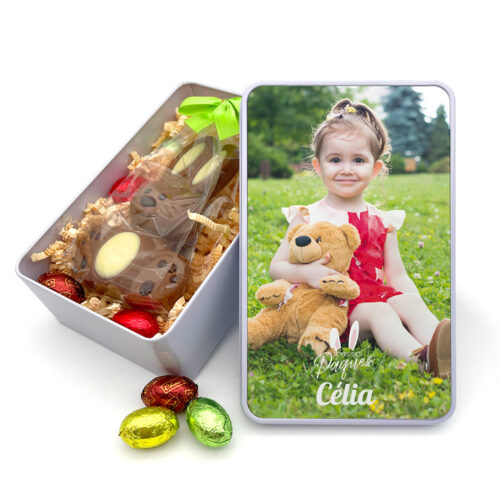 Boîte de Pâques métal rectangulaire - Votre photo + Gourmandises