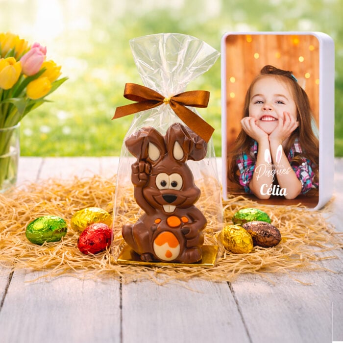 Alternative view of Boîte de Pâques métal rectangulaire - Votre photo + Gourmandises