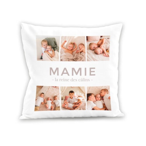 Coussin blanc - Mamie la reine des câlins