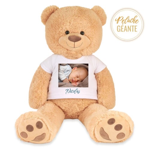 Sammy le grand ours en peluche - Photo et prénom <br> <strong>100 cm </strong>