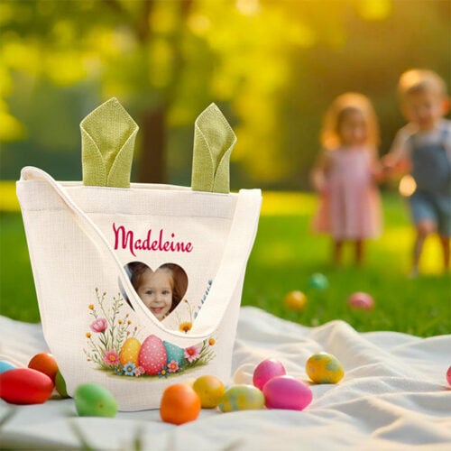 Panier de Pâques personnalisé - Coeur avec photo et prénom – Image 2
