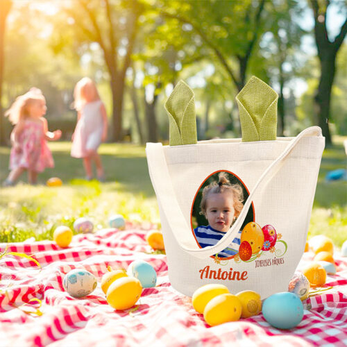 Panier de Pâques personnalisé - Oeuf avec photo et prénom – Image 2