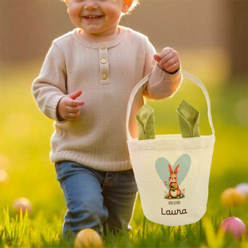 Panier de Pâques personnalisé - Coeur avec lapin et prénom – Image 2