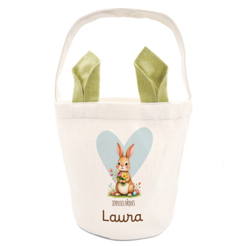 Panier de Pâques personnalisé - Coeur avec lapin et prénom