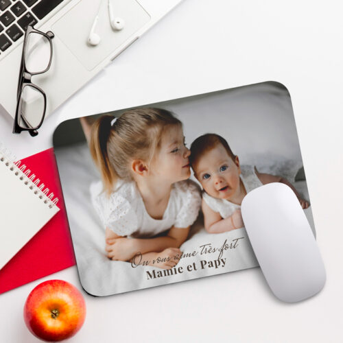 Tapis de souris rectangulaire - Mamie et Papy avec photo  <br> <strong>  23,4 x 19,1 cm </strong> – Image 2