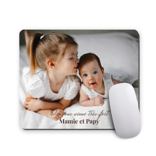 Tapis de souris rectangulaire - Mamie et Papy avec photo  <br> <strong>  23,4 x 19,1 cm </strong>