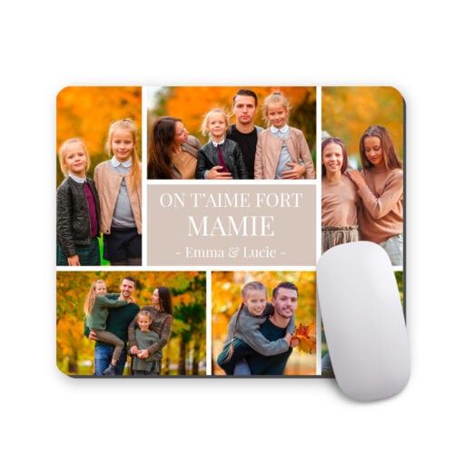 Tapis de souris rectangulaire - On t'aime fort Mamie  <br> <strong>  23,4 x 19,1 cm </strong>
