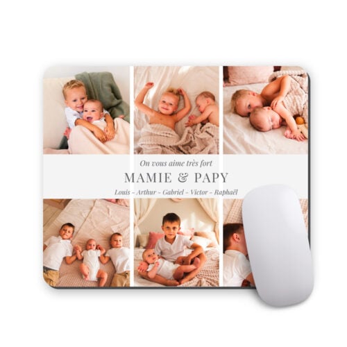 Tapis de souris rectangulaire - On vous aime Mamie et Papy <br> <strong>  23,4 x 19,1 cm </strong>