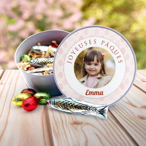 Boîte de Pâques métal ronde - Joyeuses Pâques + Gourmandises – Image 2