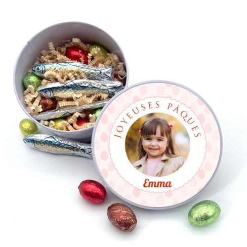Boîte de Pâques métal ronde - Joyeuses Pâques + Gourmandises