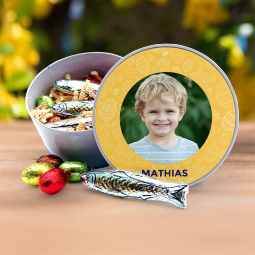 Boîte de Pâques métal ronde - Petits oeufs avec photo  + Gourmandises – Image 2