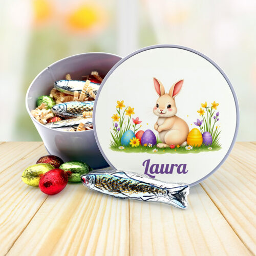 Boîte de Pâques métal ronde - Petits oeufs colorés  + Gourmandises – Image 2