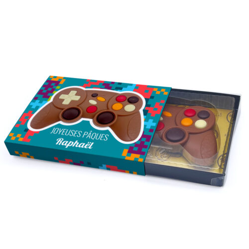 Manette de jeu en chocolat au lait - Joyeuses Pâques avec prénom