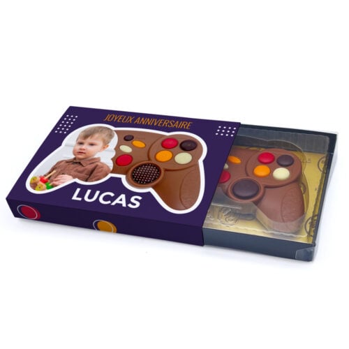 Manette de jeu en chocolat au lait - Joyeux anniversaire avec photo