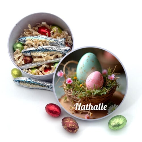 Boîte de Pâques métal ronde - Joyeuses Pâques