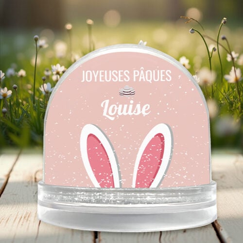 Boule à neige personnalisable 2 faces - Oreilles de lapin avec photo – Image 2