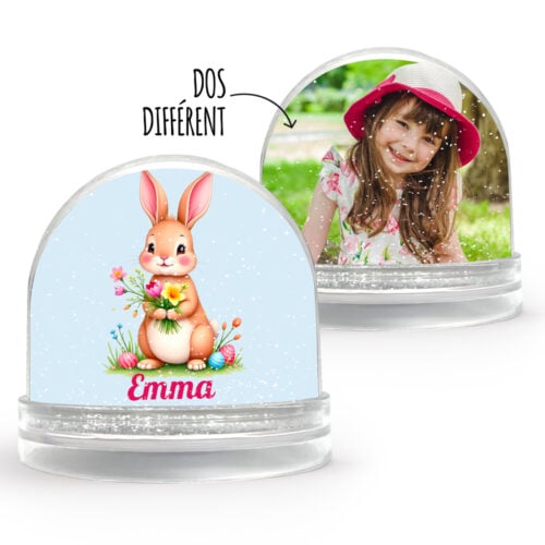 Boule à neige personnalisable 2 faces - Lapin de Pâques avec photo