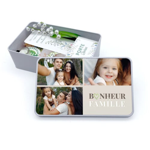 Boîte Muguet personnalisée rectangulaire - Bonheur en famille multiphotos