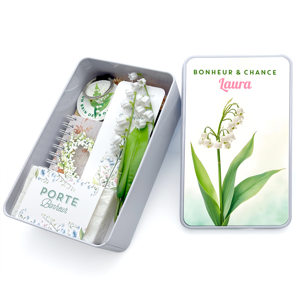Boîte Muguet rectangulaire - Brin de muguet avec prénom