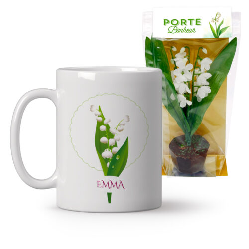 Mug brin de Muguet avec prénom + Pot de Muguet en chocolat