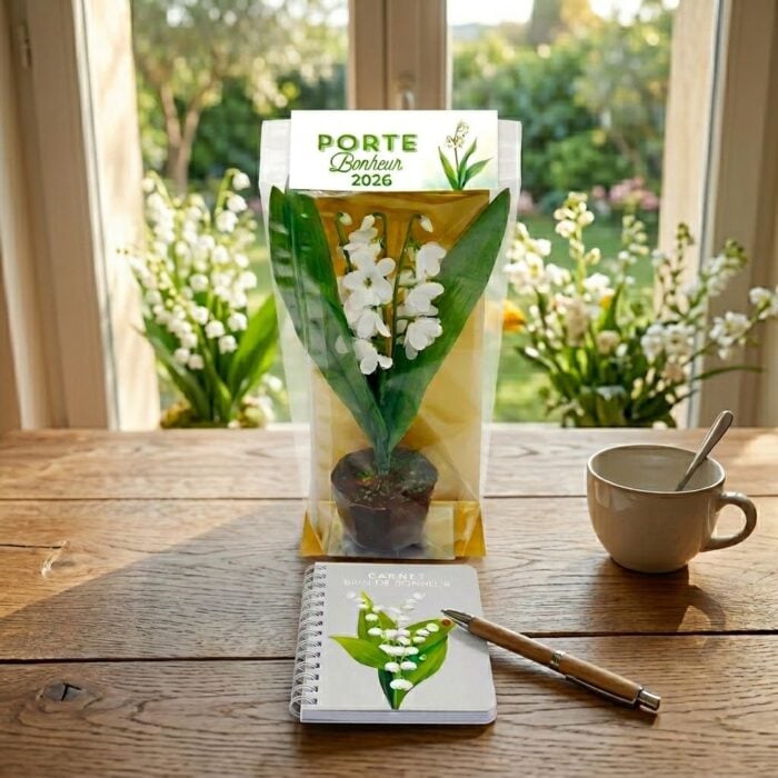 Alternative view of Pot de Muguet en chocolat avec carnet "Brin de bonheur"