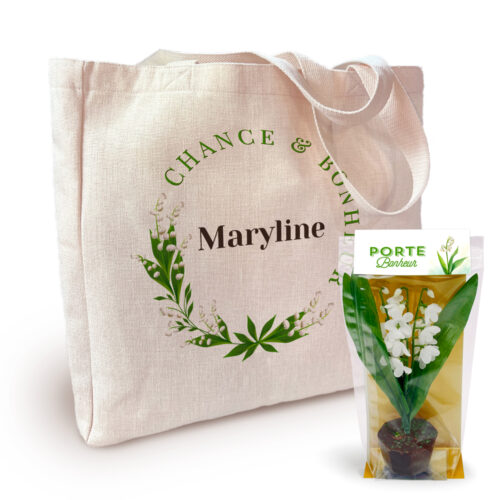 Sac cabas couronne avec prénom + Pot de Muguet en chocolat