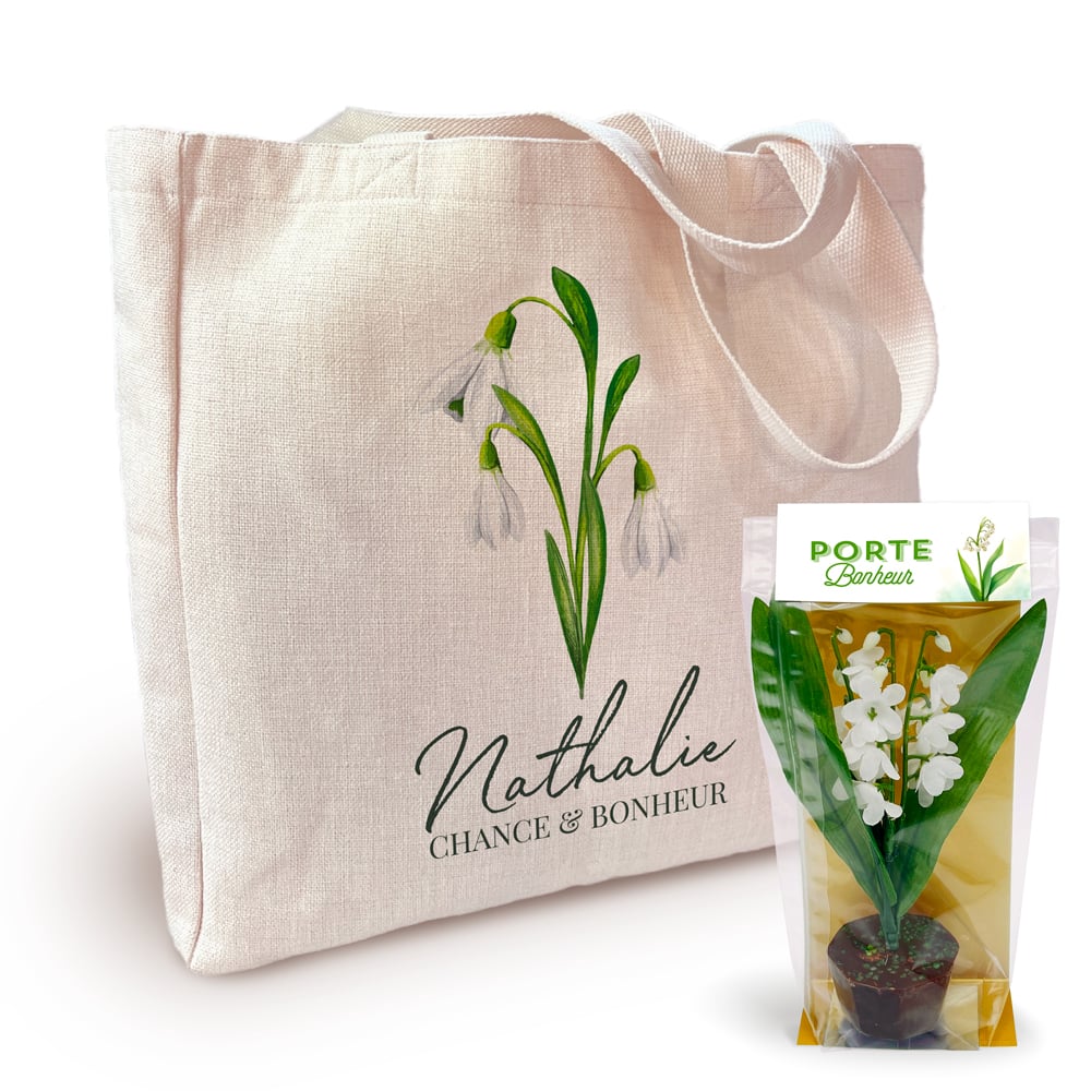 Sac cabas avec prénom + Pot de Muguet en chocolat