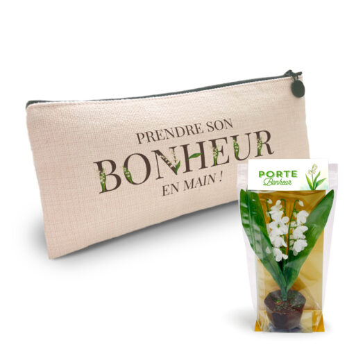 Pochette "Prendre son bonheur en main" + Pot de Muguet en chocolat