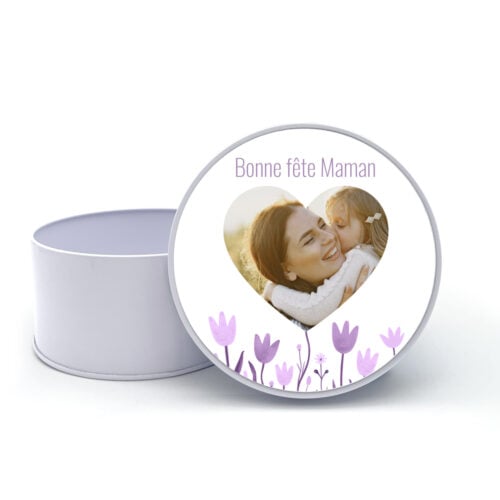 Boîte de métal ronde - Coeur photo bonne fête Maman